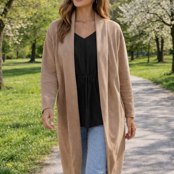 Emery Rose Sweaters - Emery Rose Camel Long Duster Cardigan S Cozy Knit Fall Essential
